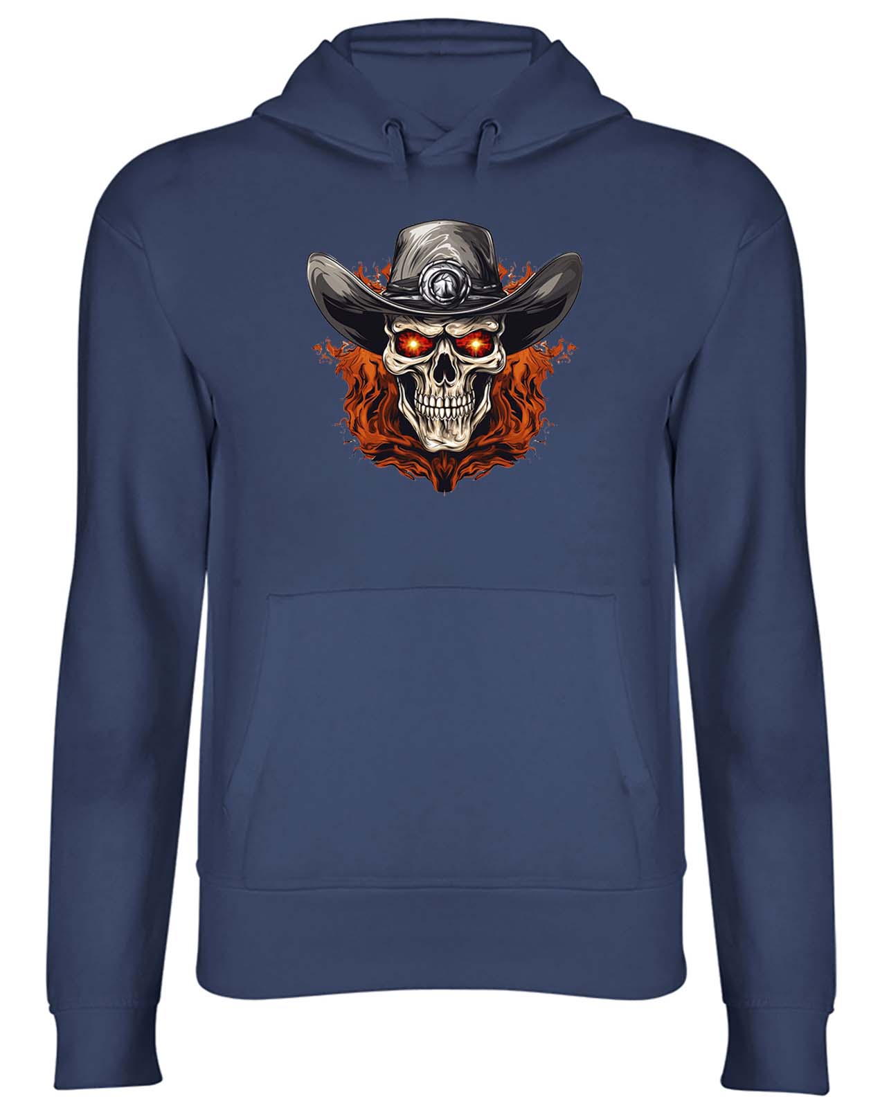 Cowboy Skull Hoodie Mens Womens Sleketon Head Gothic Flame Top